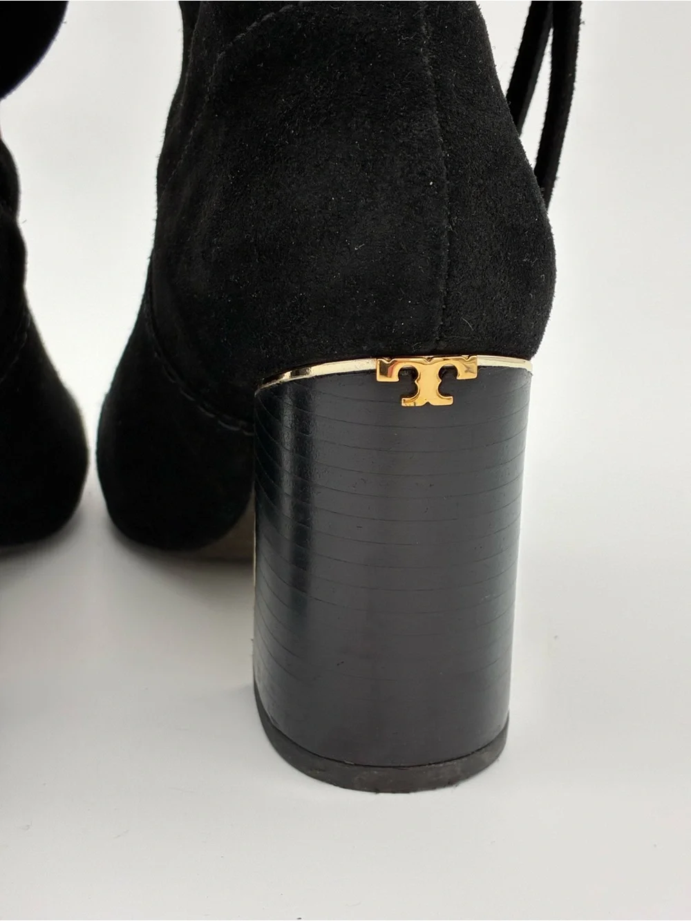 Tory Burch - Gigi Black Suede Ankle Boot with Gold-Trim Block Heel Fringe Tassel